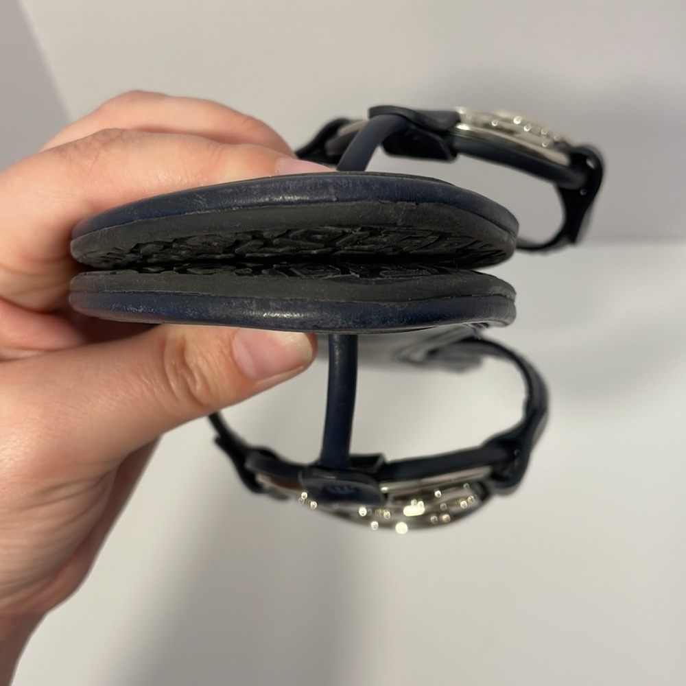 Tory Burch Miller Leather Logo Thong Sandals size 7 Navy Silver - Picture 4 of 9